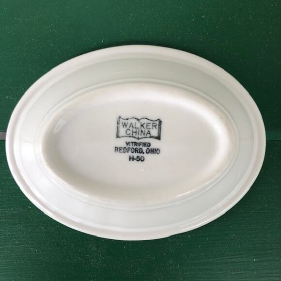 Vintage Walker China White & Green Stripe Diner Ware Ironstone Oval Soap Dish - Picture 4 of 7